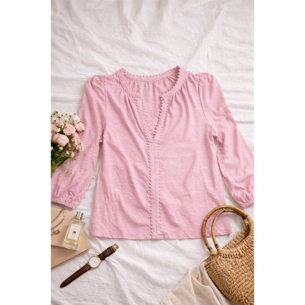 Boden Pink Crochet Trim Blouse